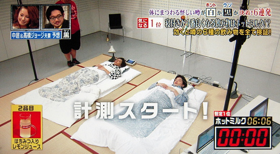 はちみつ入りレモンジュースを飲んで再び入眠計測スタート。セルシネ・エイム研究所 はちみつ入りレモンジュースを飲んで再び入眠計測スタート。