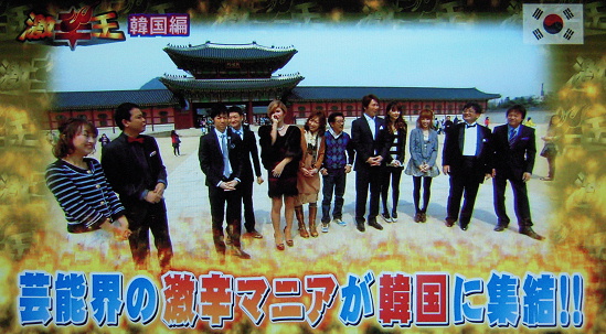 自称激辛好き挑戦者は、森永卓郎、舟山久美子、元木大介、清水ミチコ、ザブングル加藤、具志堅用高、IKKO、東貴博、仲間リサ、博多華丸、ほっしゃん。の各諸氏。MCは中山秀征さんと戸部洋子アナ。 自称激辛好き挑戦者は、森永卓郎、舟山久美子、元木大介、清水ミチコ、ザブングル加藤、具志堅用高、IKKO、東貴博、仲間リサ、博多華丸、ほっしゃん。の各諸氏。MCは中山秀征さんと戸部洋子アナ。