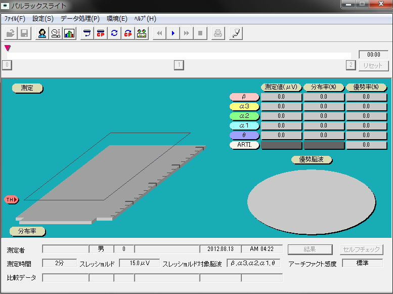 脳波解析PCソフト「pullax-light」のメイン画面。