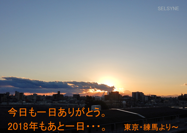 今日も一日ありがとう。2018年もあと一日・・・。東京・練馬より～