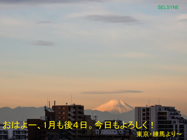 おはよー、1月も後４日。今日もよろしく！　東京・練馬より～