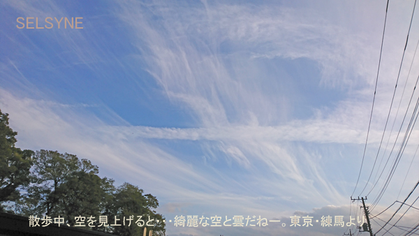 散歩中、空を見上げると・・・綺麗な空と雲だねー。東京・練馬より