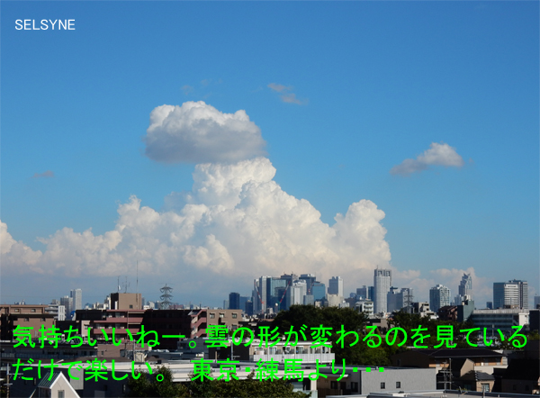 気持ちいいねー。雲の形が変わるのを見ているだけで楽しい。　東京・練馬より・・・