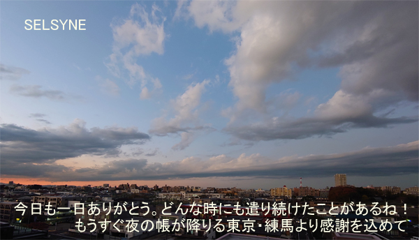 今日も一日ありがとう。どんな時にも遣り続けたことがあるね！もうすぐ夜の帳が降りる東京・練馬より感謝を込めて