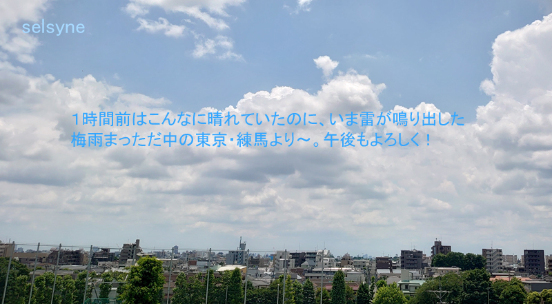 １時間前はこんなに晴れていたのに、いま雷が鳴り出した梅雨まっただ中の東京・練馬より～。午後もよろしく！