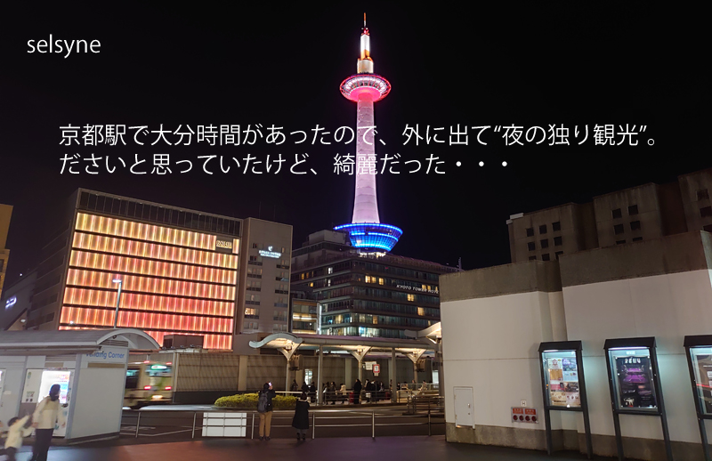 京都駅で大分時間があったので、外に出て“夜の独り観光”。ださいと思っていたけど、綺麗だった・・・